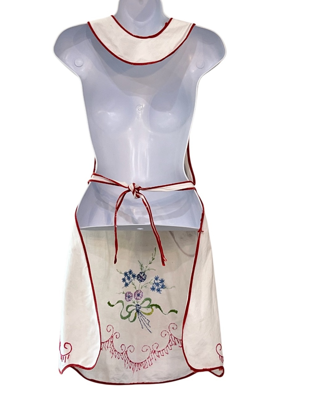 Vintage Hand Embroidered Hostess Apron Personalized Marie Floral - Picture 2 of 6